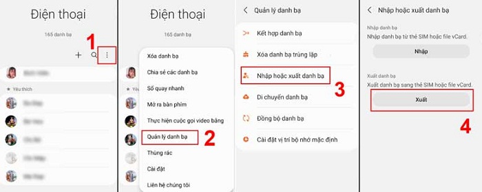 Chọn nút Xuất trong mục Xuất danh bạ