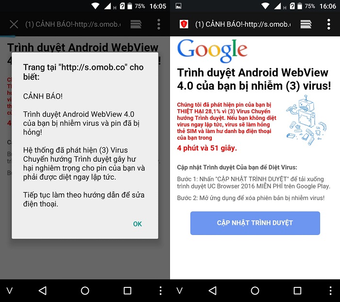 Truy cập vào những thông báo không an toàn