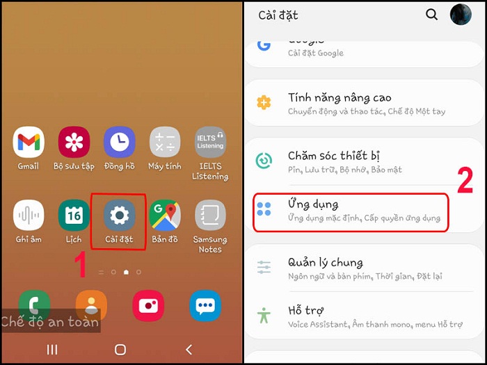 Truy cập vào Ứng dụng trong mục Cài đặt