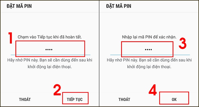 Chọn vào Pin để thay đổi mật khẩu