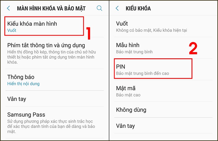 Chọn vào Pin để thay đổi mật khẩu
