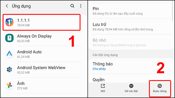 Buộc dừng với ứng dụng không cần thiết