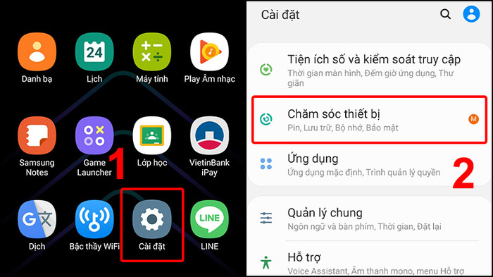 Truy cập cài đặt để đến với bước tiếp theo
