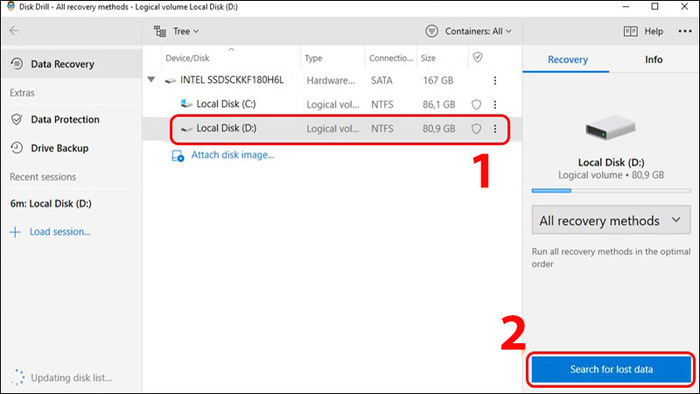 Chọn nơi chứa file cần khôi phục