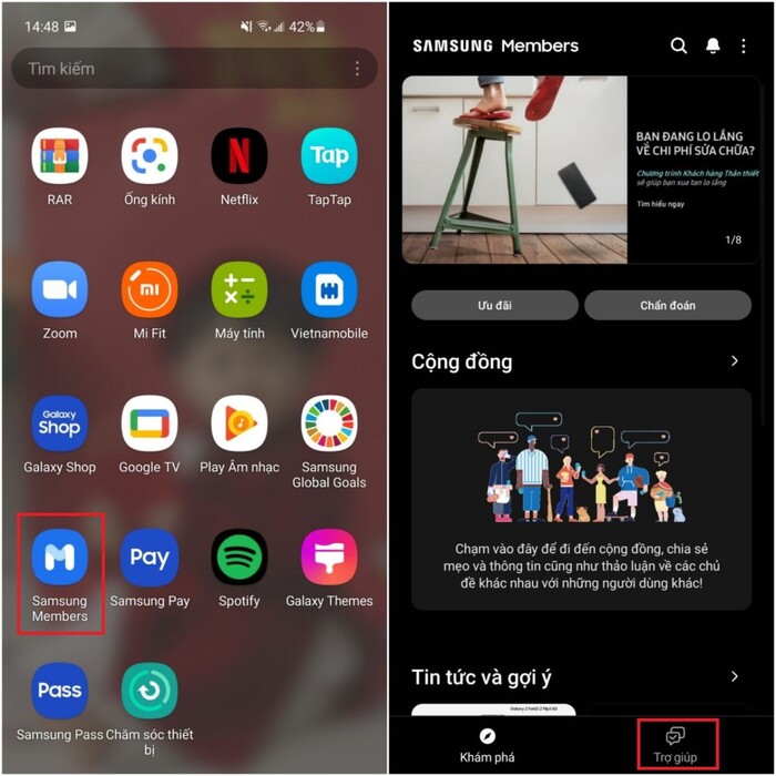 Truy cập ứng dụng Samsung Members và làm theo hướng dẫn
