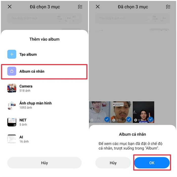 Nhấn vào Album cá nhân và chọn OK