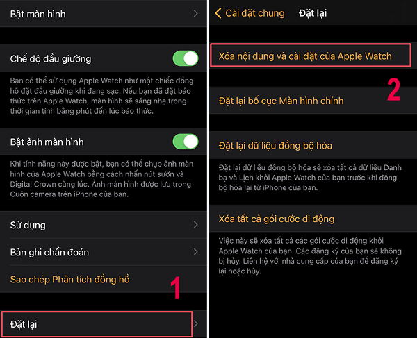 Reset Apple Watch bằng iPhone đã kết nối