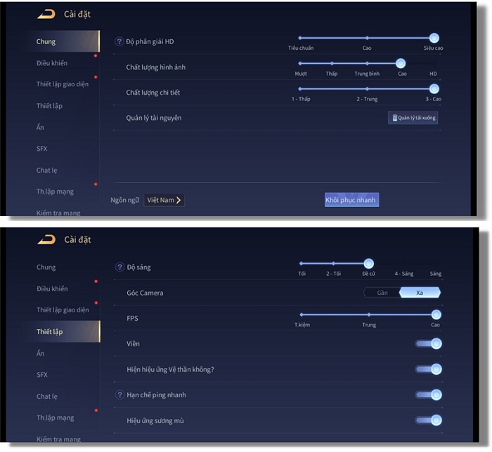 Thiết lập cấu hình chơi game Liên Quân trên Galaxy A53 5G