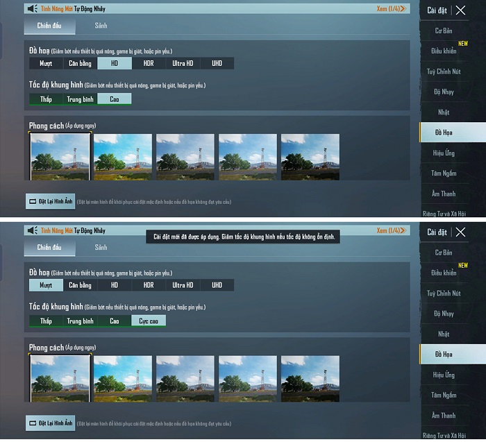 Cài đặt đồ họa chơi PUBG Mobile