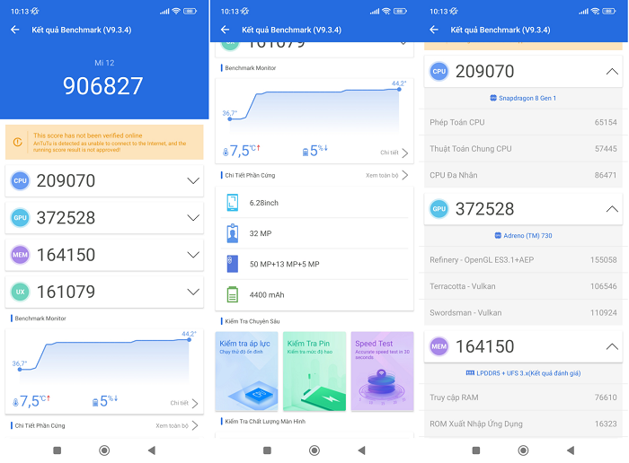 Kết quả chấm điểm hiệu năng Xiaomi 12 qua phần mềm AnTuTu Benchmark