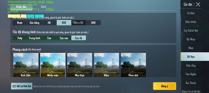 Mức thiết lập đồ hoạ tối đa hiện tại cho phép của game PUBG Mobile