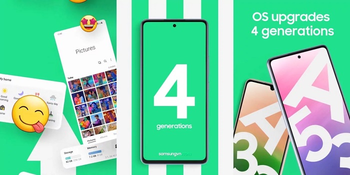 Galaxy A53 được cập nhật hệ điều hành trong 4 năm và vá bảo mật trong 5 năm