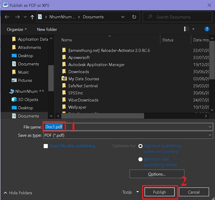 Đặt tên và chọn nơi lưu file, rồi nhấn Publish