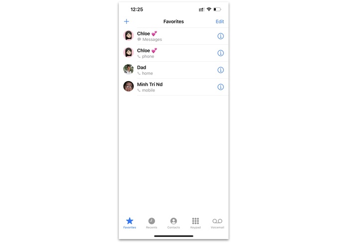 Các số thường xuyên liên hệ sẽ nằm ở tab mới sau khi thêm vào Ưa thích