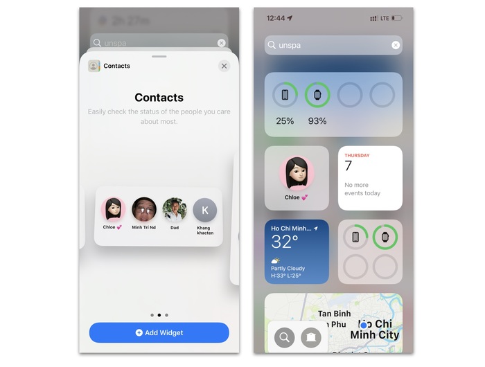Thêm Widgets danh bạ với iOS 14 trở lên