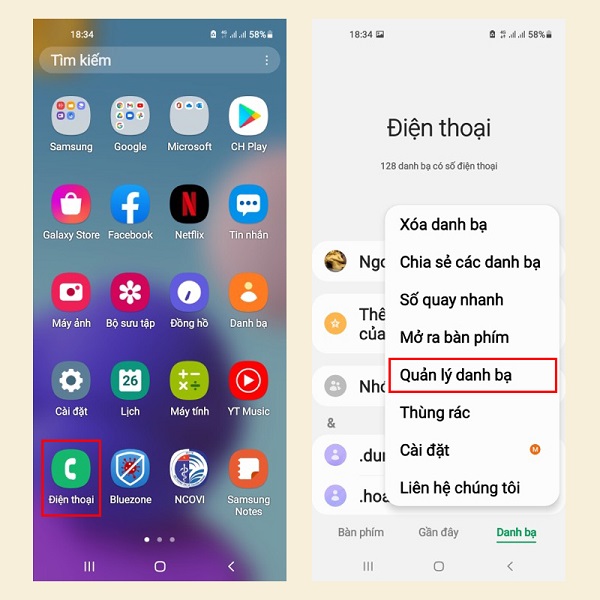 Cách lưu số điện thoại vào sim trên samsung
