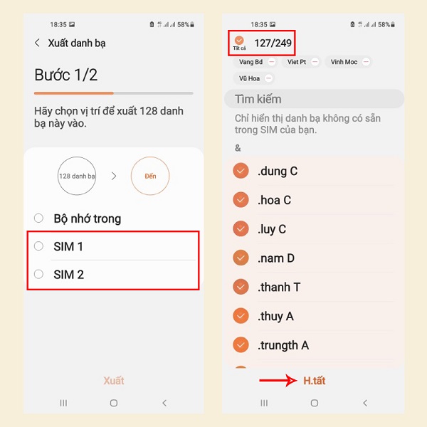 Cách lưu số điện thoại vào sim trên samsung