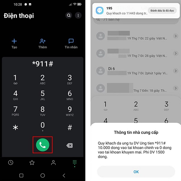 Ứng tiền Viettel bằng cú pháp *911#