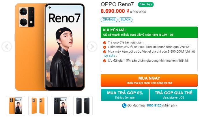 Ưu đãi khi mua Reno7 tại Viettel Store