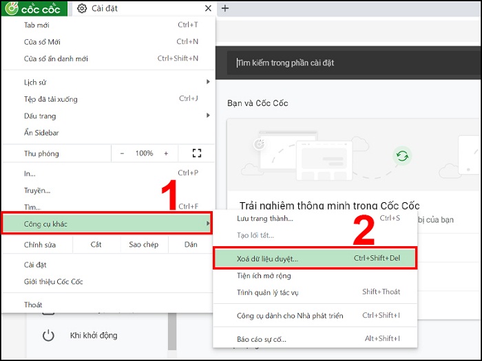 Chọn mục Xóa dữ liệu duyệt...