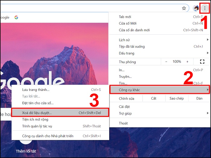Chọn mục Xóa dữ liệu duyệt…
