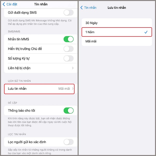 Điều chỉnh thời gian lưu trữ trên iPhone