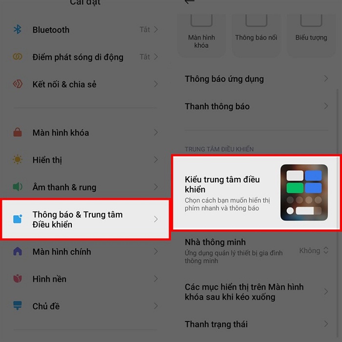 Chọn Kiểu trung tâm điều khiển