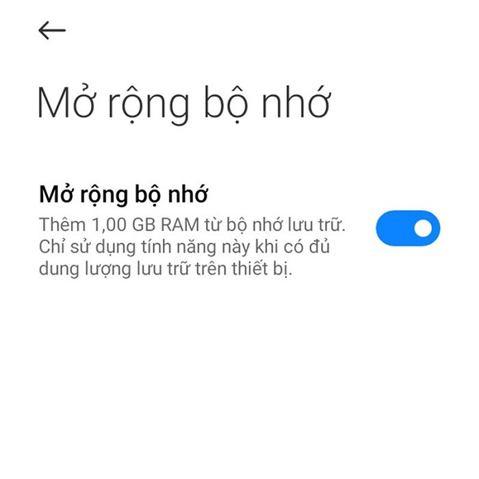 Bật công tắc ở mục Mở rộng bộ nhớ lên là được
