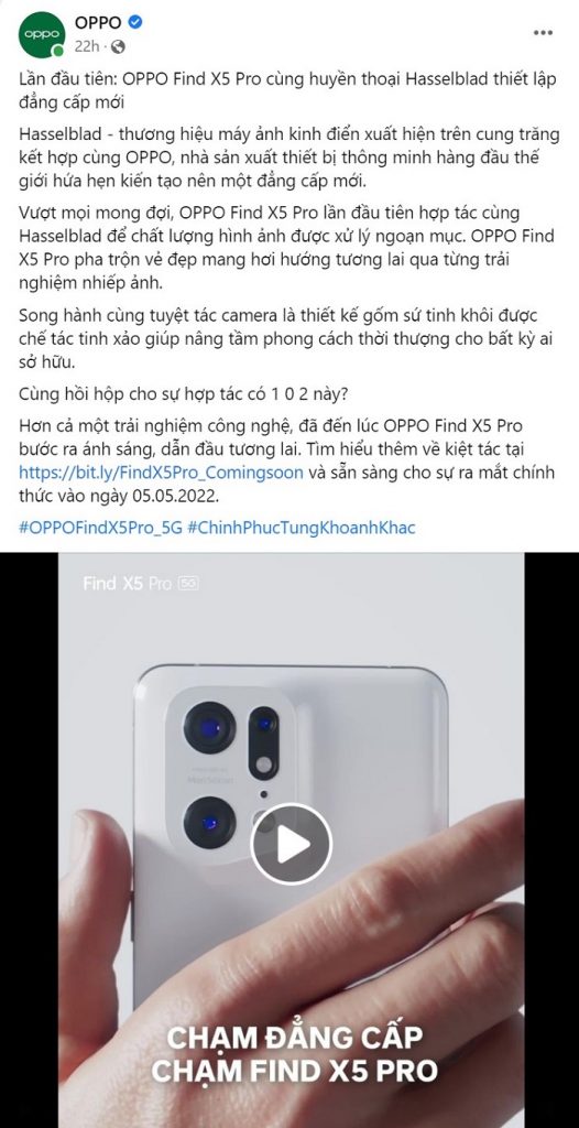 Bài chia sẻ của OPPO trên fanpage