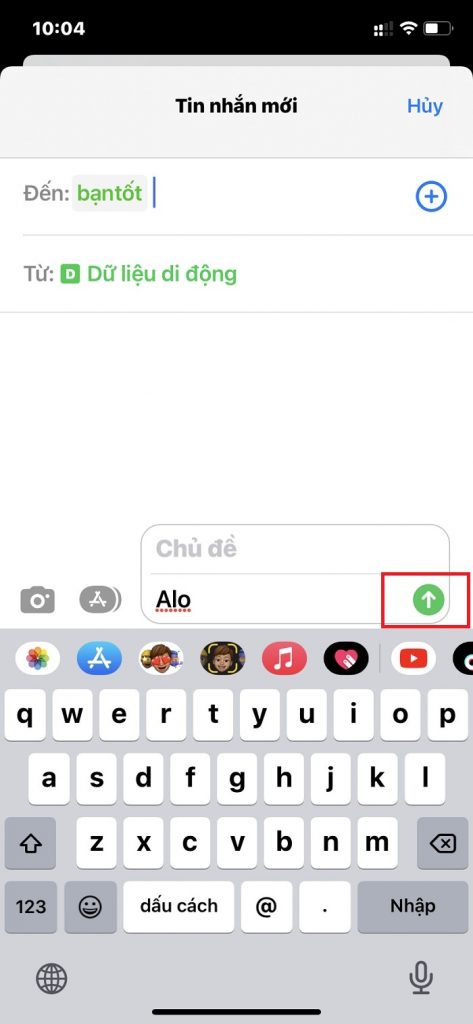 Nhấn và giữ nút gửi