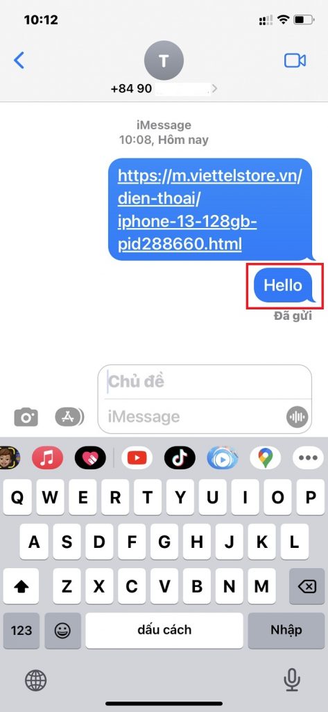 Nhấn giữ vào tin nhắn
