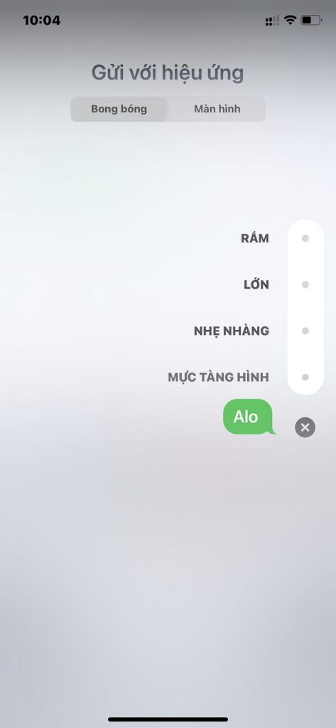 Chọn hiệu ứng yêu thích cho tin nhắn tại tap Bong Bóng