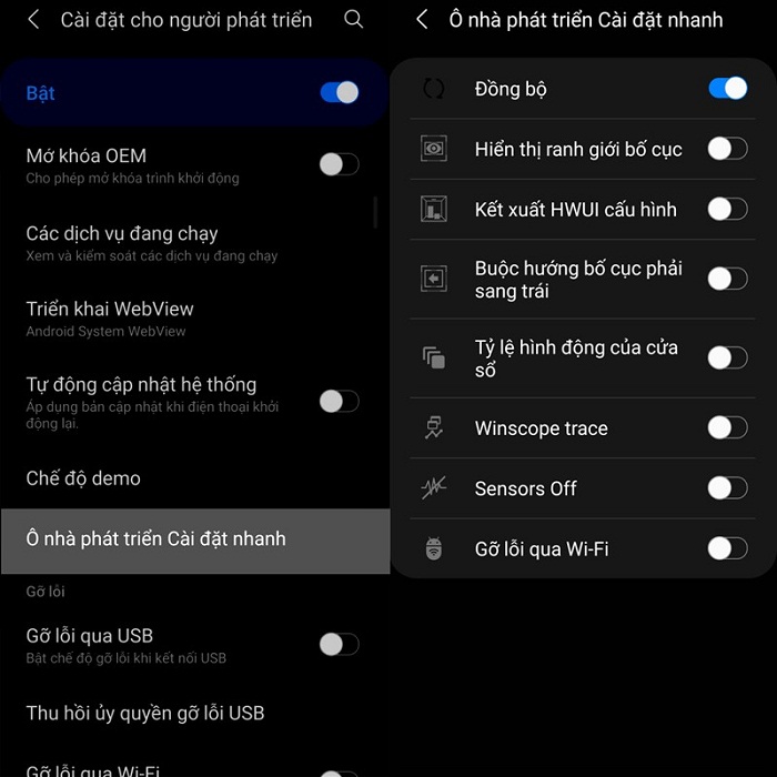 Bạn có thể sàng lọc nhanh những gì mình cần với Ô nhà phát triển Cài đặt nhanh