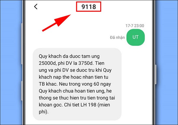 Cách ứng tiền Viettel qua tin nhắn tổng đài 9118 khi còn nợ