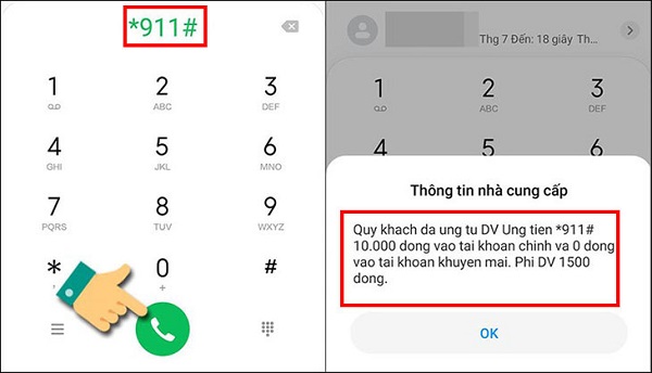 Cách ứng tiền Viettel qua 911 khi còn nợ