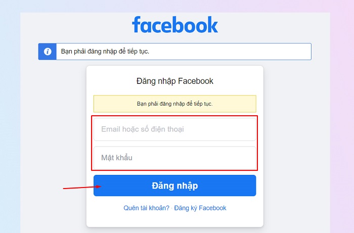 Đăng nhập tài khoản Facebook