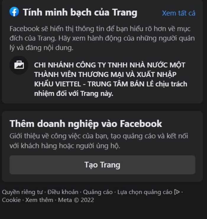 Tìm mục Tính minh bạch của Trang