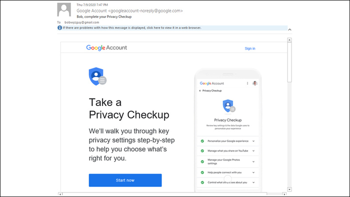 Phishing Email giả mạo checkup