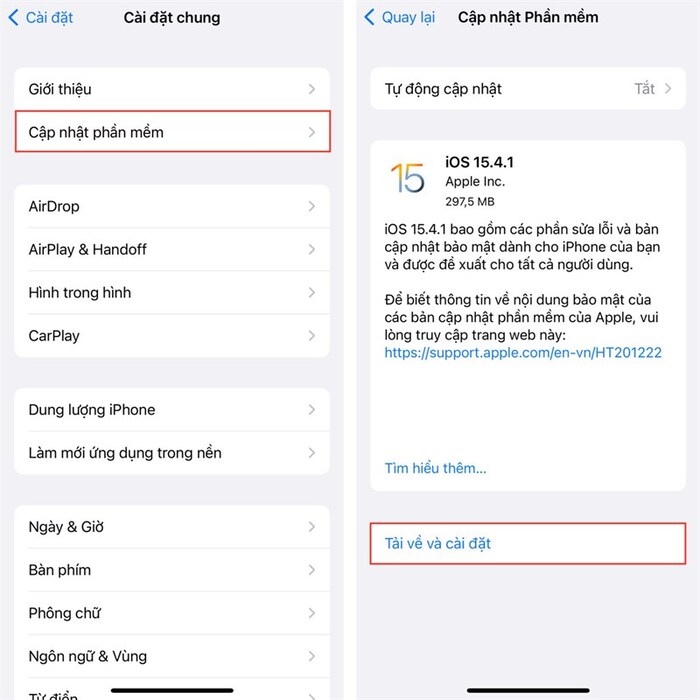 Cập nhật phần mềm lên iOS 15