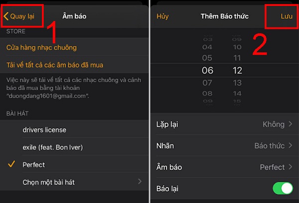 Nhấn lưu để hoàn thành các thay đổi vừa thực hiện Cách đặt chuông báo thức bằng bài hát cho iphone