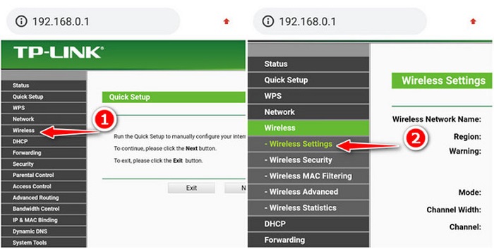 Chọn Wireless Settings trong mục Wireless