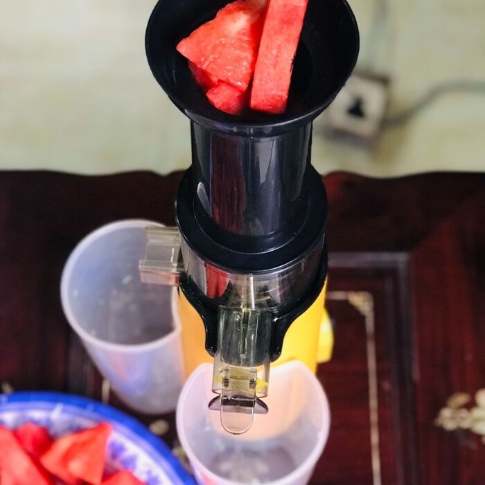 Cho dưa hấu vào máy ép chậm