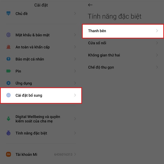 Chọn tính năng “Thanh bên”