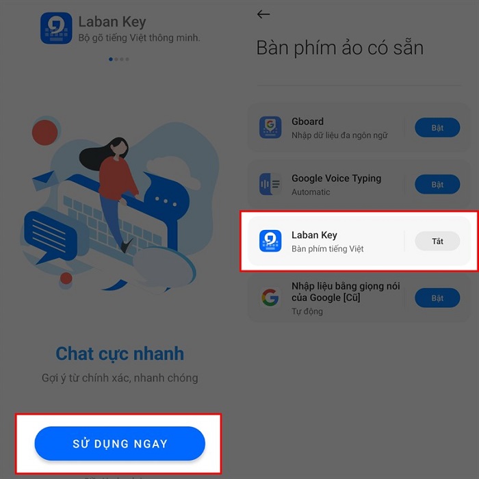 Bấm Bật ở ô của ứng dụng Laban Key