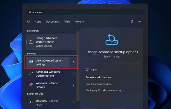 Bấm chọn vàoView Advanced System Settings