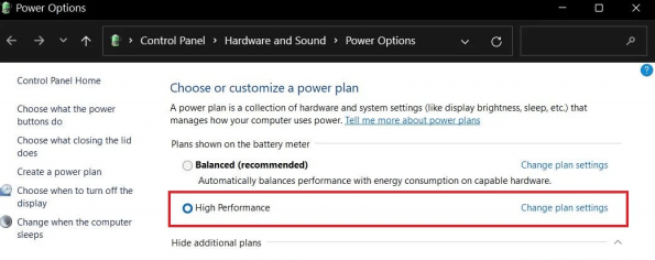 Tìm High Performance và tích chọn nó