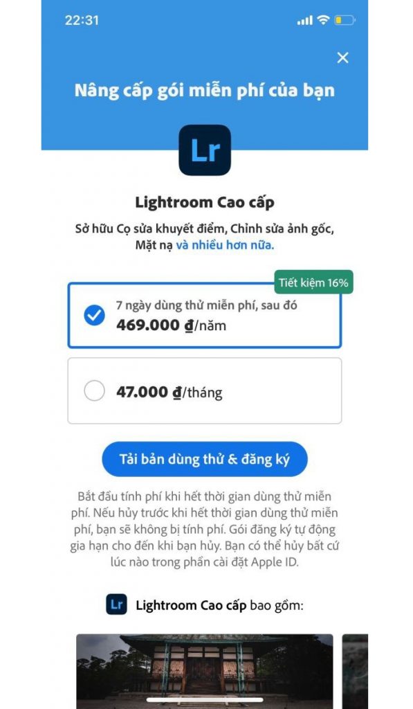 Nâng cấp Lightroom lên cao cấp
