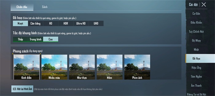 Cài đặt đồ họa trong game PUBG Mobile