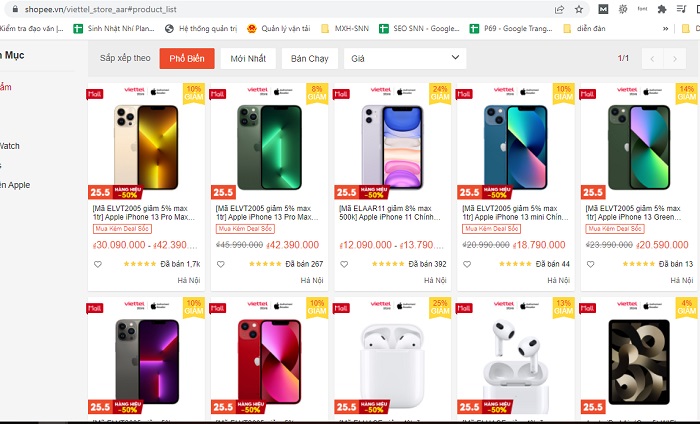 Các sản phẩm chính hãng của Apple được bán tại gian hàng Viettel Store AAR trên Shopee