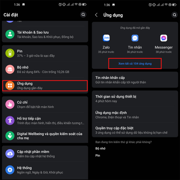 Chọn phần Ứng dụng > Xem tất cả ứng dụng